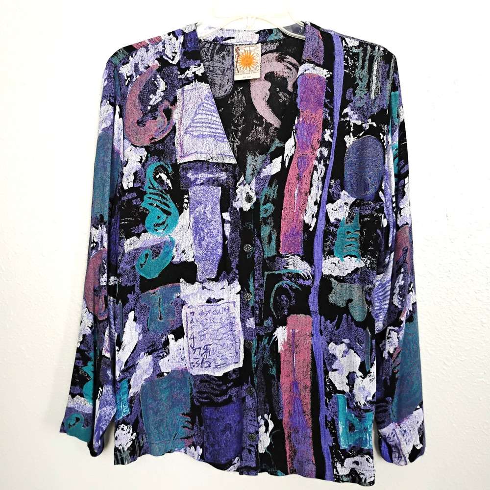 Vtg Chico's Blouse  V-Neck Button-up Shirt ~ Size S